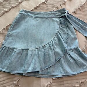 GAP Blue Mini Wrap Skirt with Ruffled Asymmetrical Design